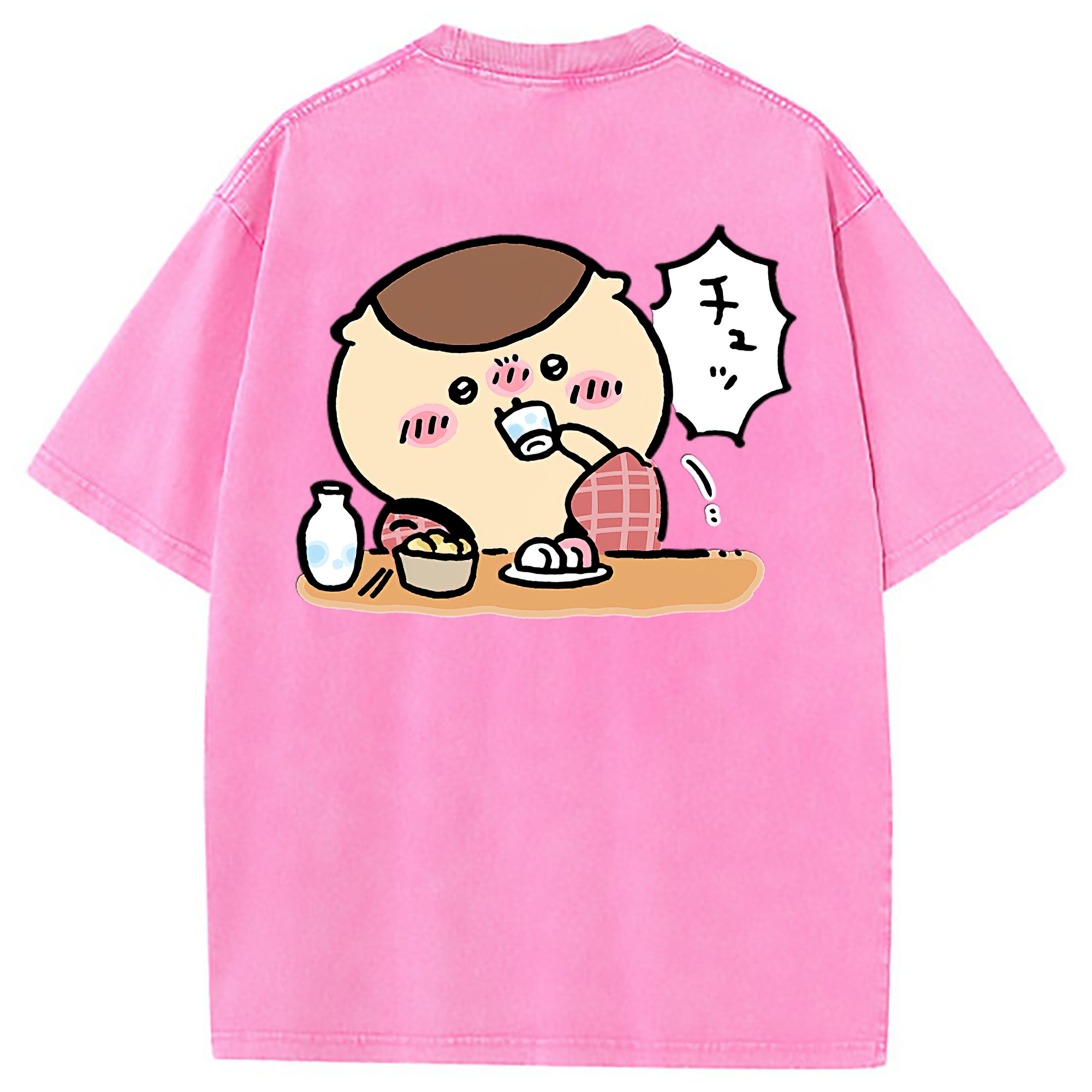 （画像用） ちいかわ くりまんじゅう Chii-kawa kuri manjū 綿100% ヴィンテージ風 半袖Tシャツ（背面プリント）